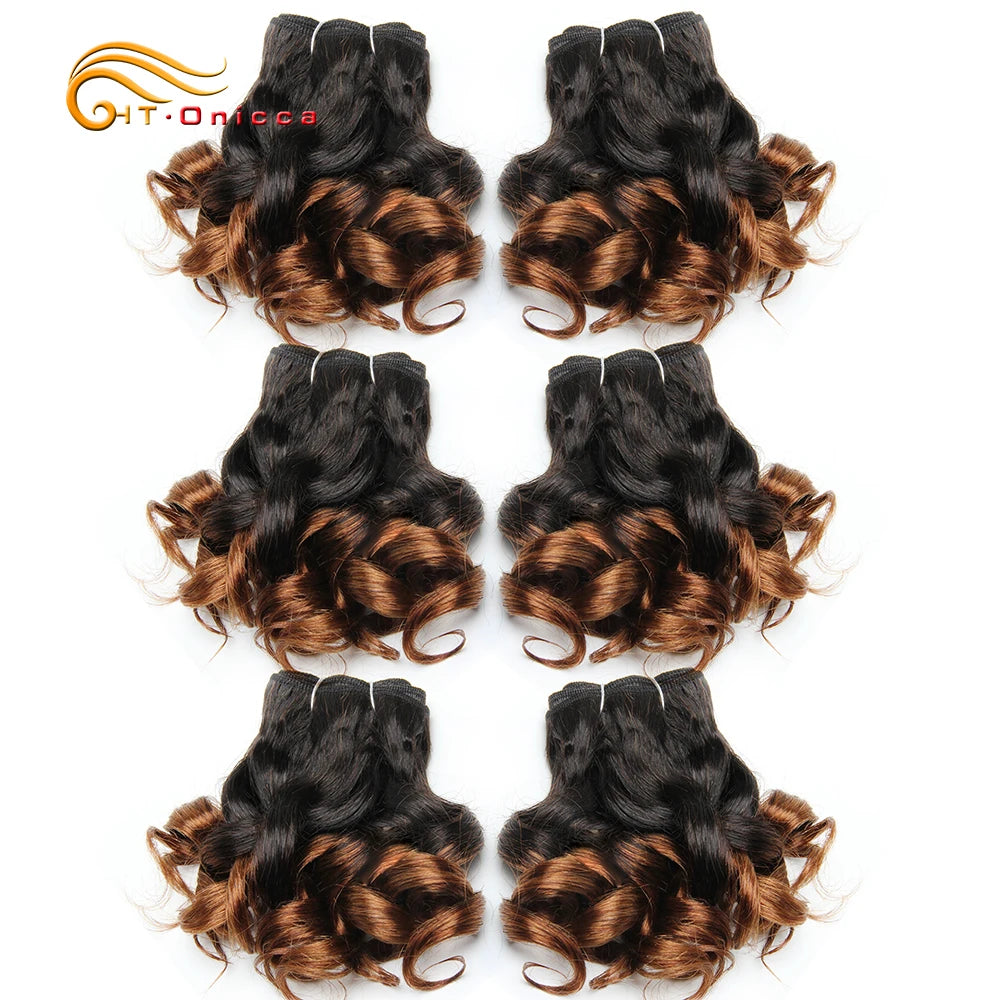 Curly Brazilian Hair Weave Bundles Bouncy Opran Curls Ombre Human Hair Bundles 8 Inch 6 Bundles Short Hair Extension