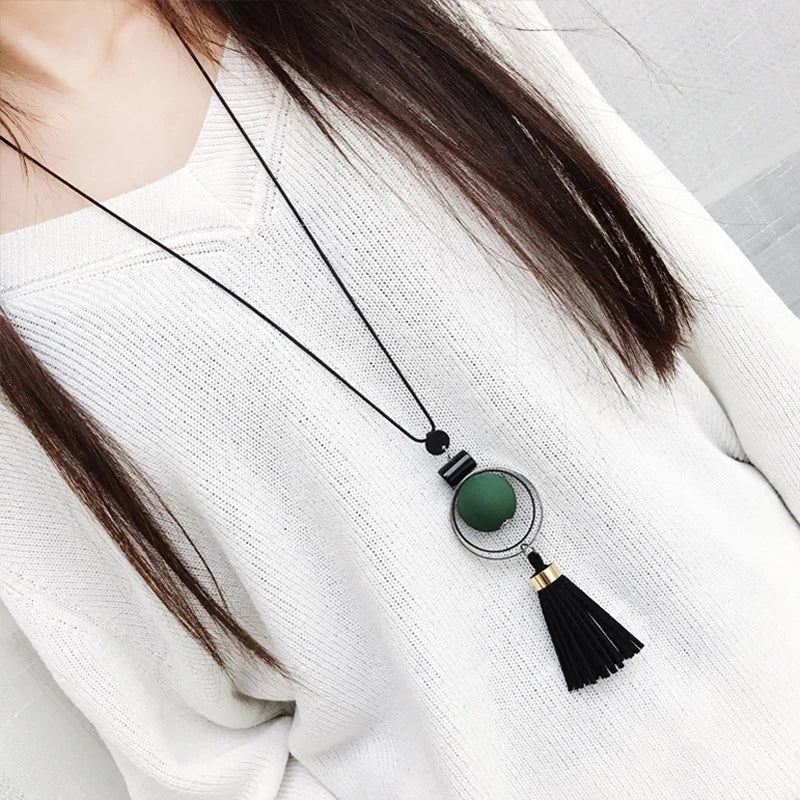 Women Necklace Long s & Pendants Wood Beads Sweater For Jewelry