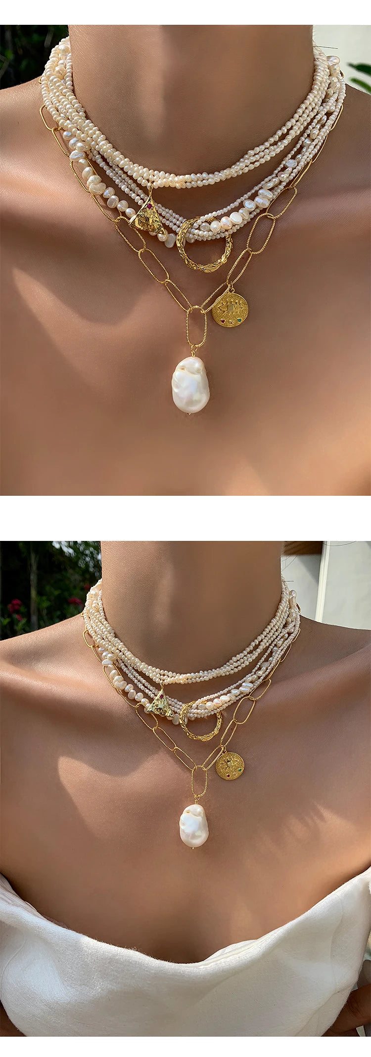 Natural Pearl Layered Necklace Women Wedding Jewelry Runway Party Japan Souch Korea Fashion