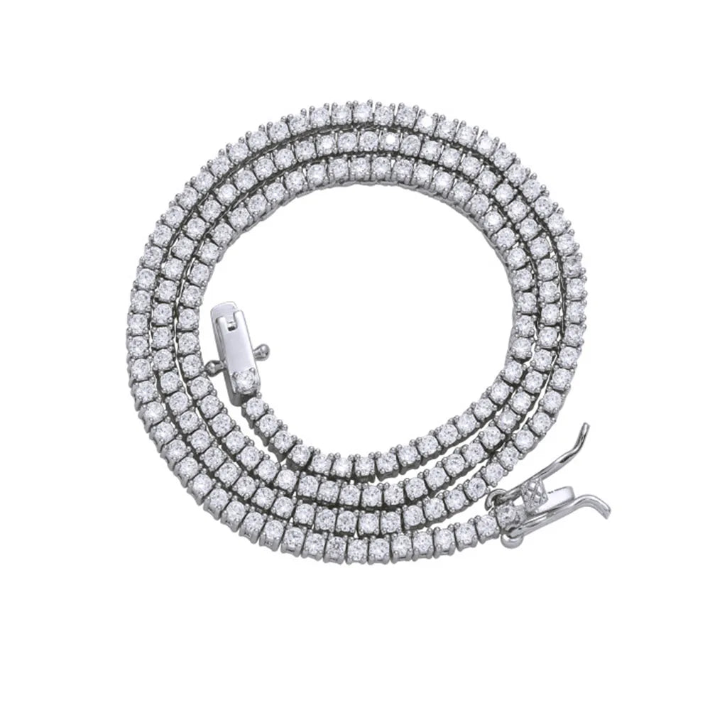 Tennis Necklace & Bracelet for Women – 2mm Pave Zircon Chain, Gold-Plated Brass, 6–20 Inch Lengths