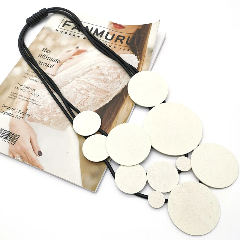 Fashion Jewelry Women Pendant Necklace Bohemian Ethnic Long White Round Piece Accessories Party Costume Rubber Necklaces Jewelry