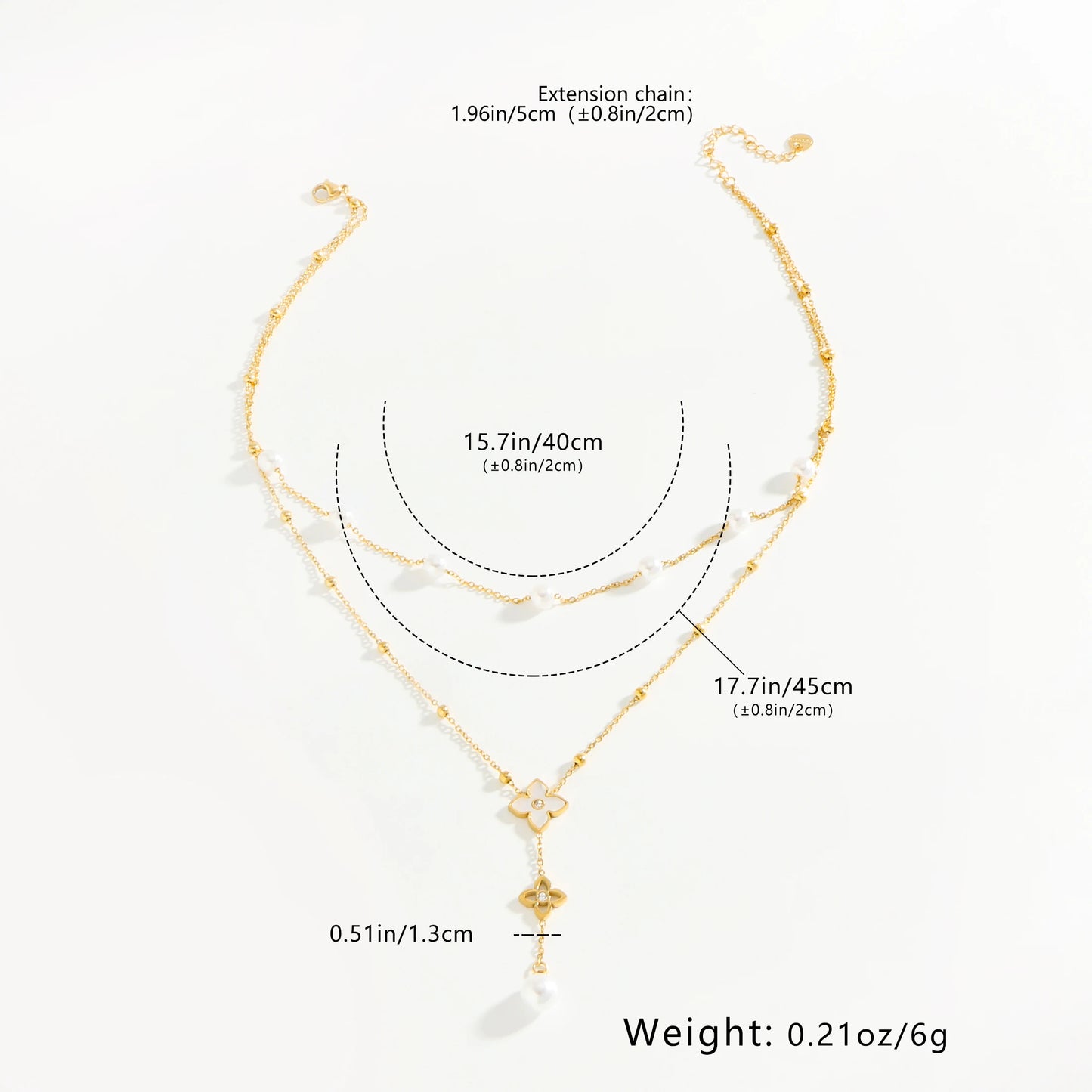 Women's fashion necklace Simple and elegant style double necklace pearl clover pendant inlaid shell Suitable for daily wear