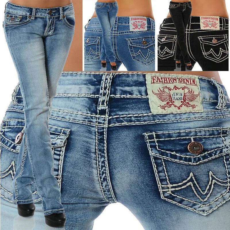 2024 Fall New Women High Waist Boot Cut Jeans Fashion Slim Denim Flared Pants Street Casual Trousers