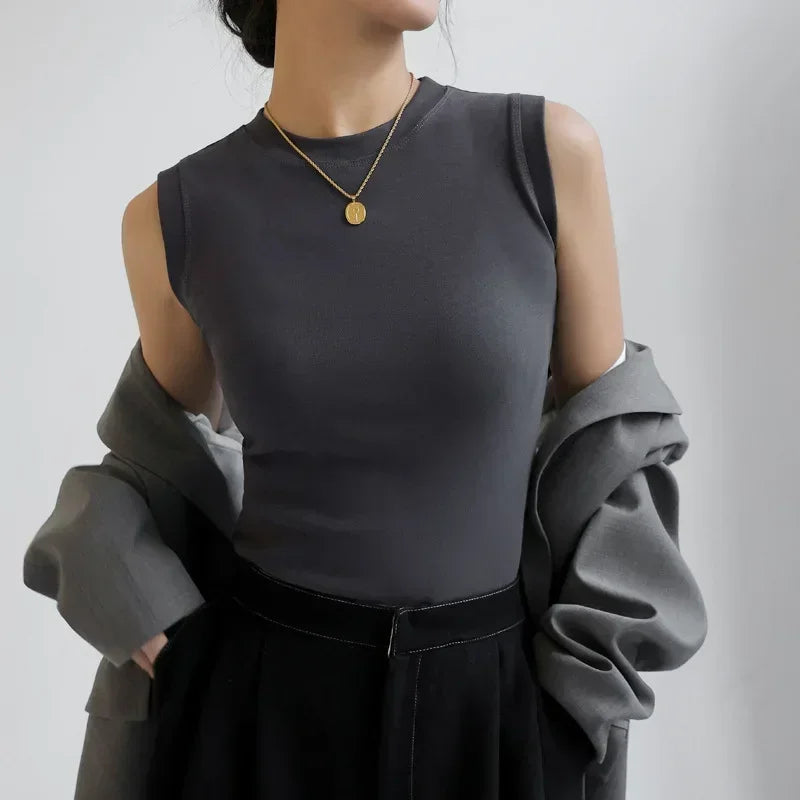 Women's Pure Cotton High Strecth Sleeveless Top Scoop Neck Breathable Solid Versatile Basic Camisole T-shirt Hot Tops for Women