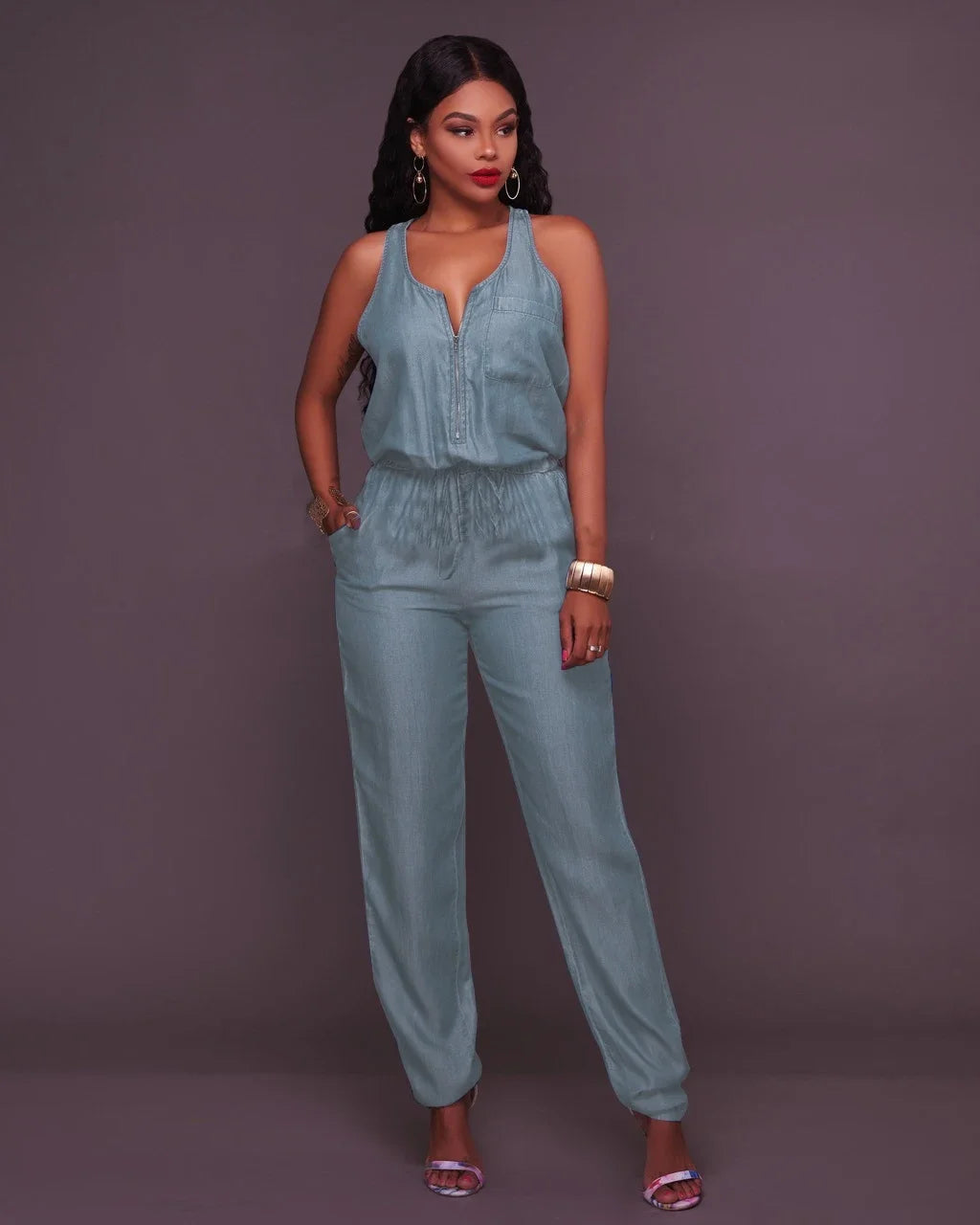 Denim Playsuit Sexy Women Elegant Blue Summer Casual Jeans Jumpsuit Romper