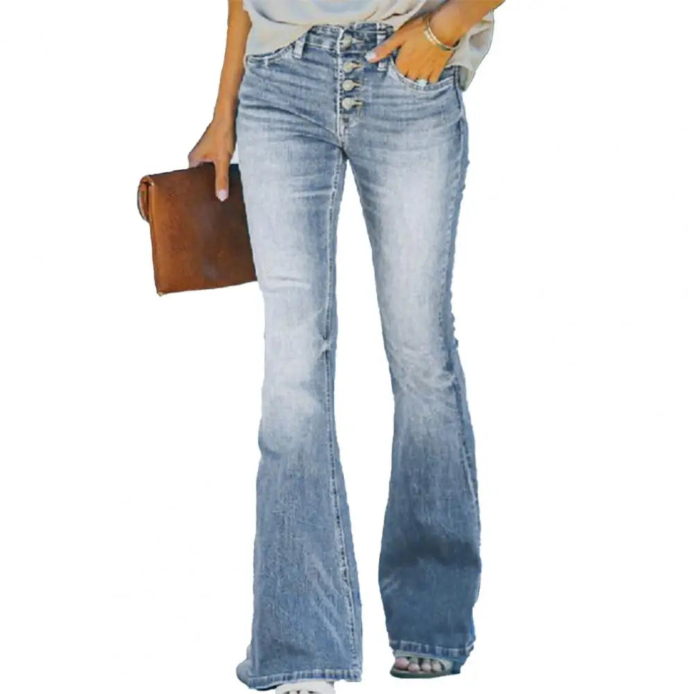 Slimming Jeans High Waist Flared Hem Women's Jeans with Gradient Color Matching Bell-bottomed Pants Denim Trousers Slim for A