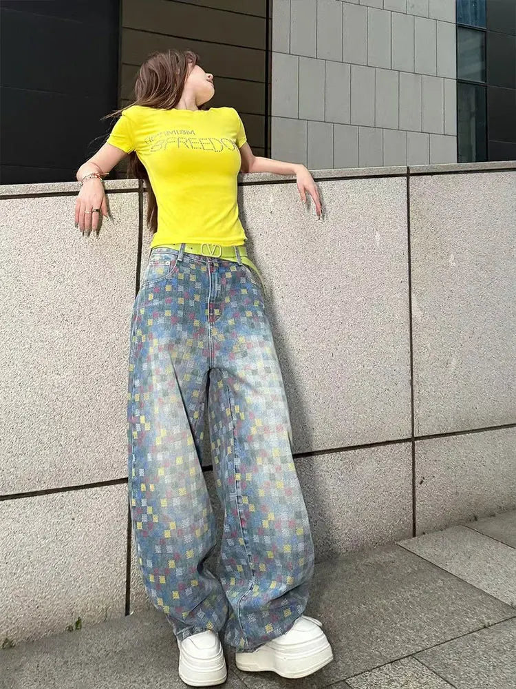 Blue Jeans Women Vintage High Waisted Straight Summer Oversized Casual Big Size Wide Leg Denim Baggy Pants Y2K Female Trousers