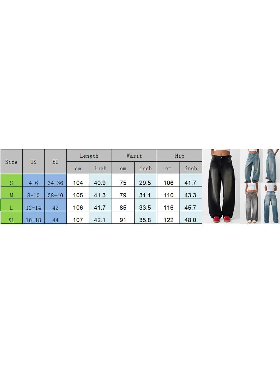 Women Wide Leg Denim Pants Casual Loose Vintage Distressed Jeans Trousers for Work Office Streetwear