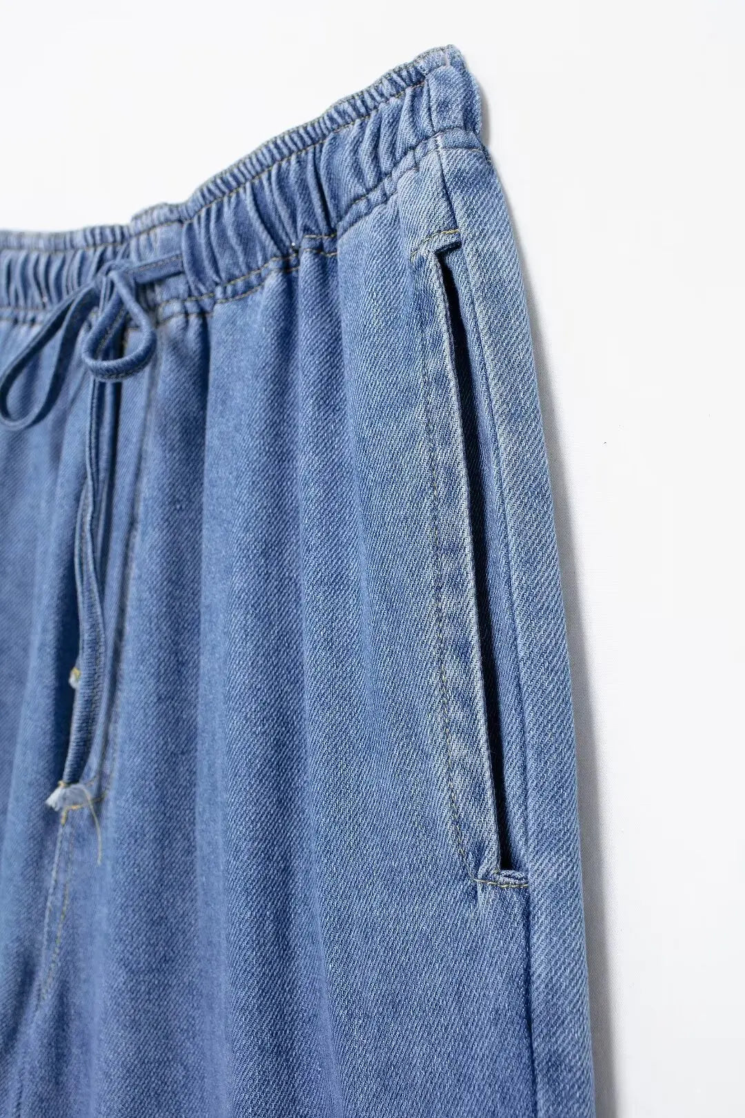 2024 Autumn Denim Pant For Women Loose High Waist Jeans Female Fashion Drawstring Elastic Waist Wide Leg Pants