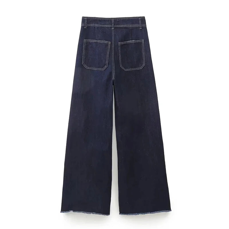 Casual Women's High Waist Straight-leg Jeans Pants Fashion All-match Full Length Denim Pants Pocket Zipper Jean Trousers