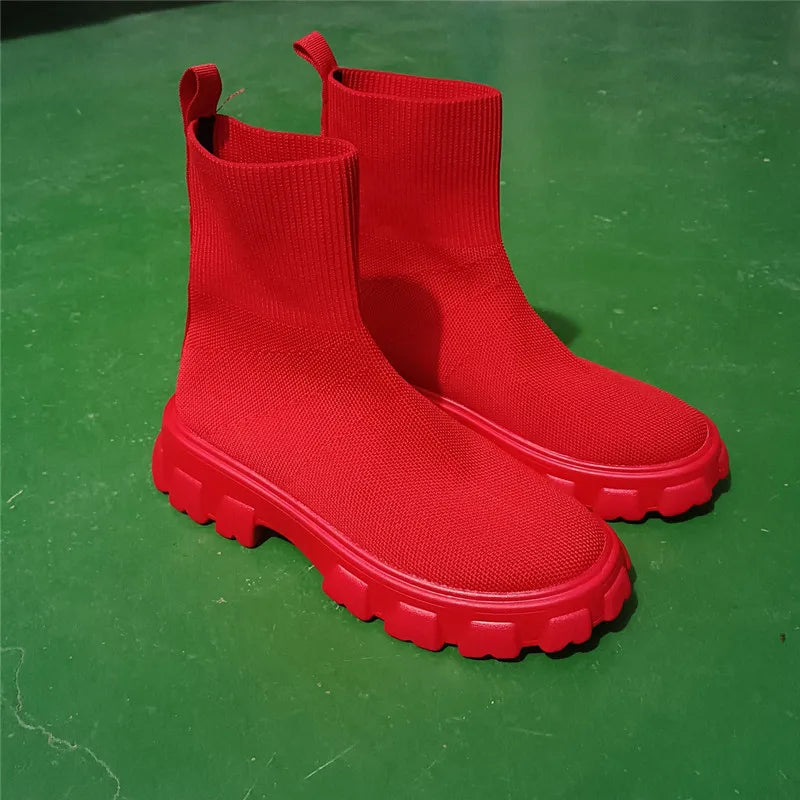 Women's Socks Shoes 2025 Spring Autumn New Fashion Breathable Casual Wedges Platform Ankle Boots Zapatos De Mujer Boots