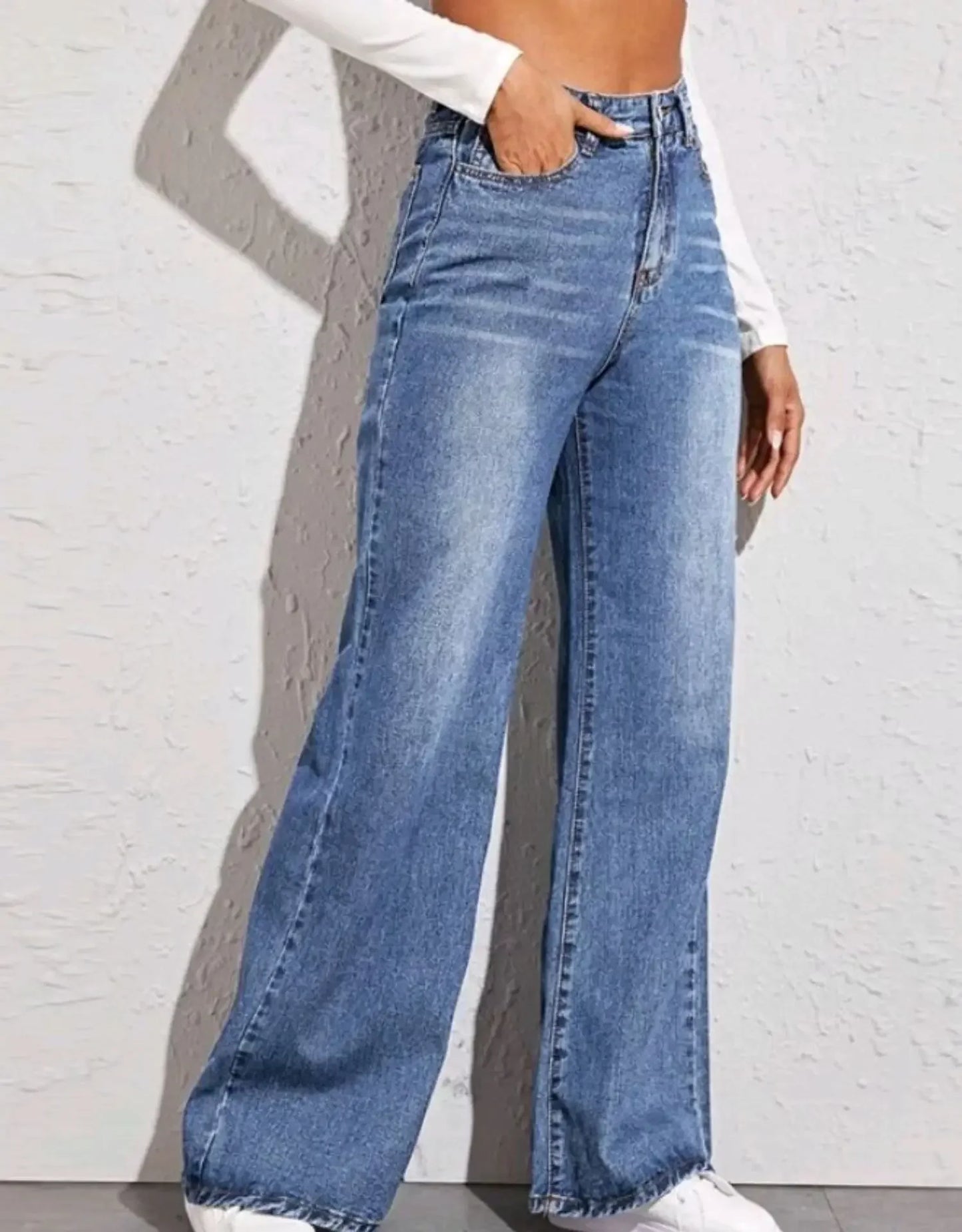 Blue Jeans for Women Wide Leg Pants Straight Long Pant Denim Trousers High Waist Y2k Loose Elegant Trouser Autumn Spring 2024