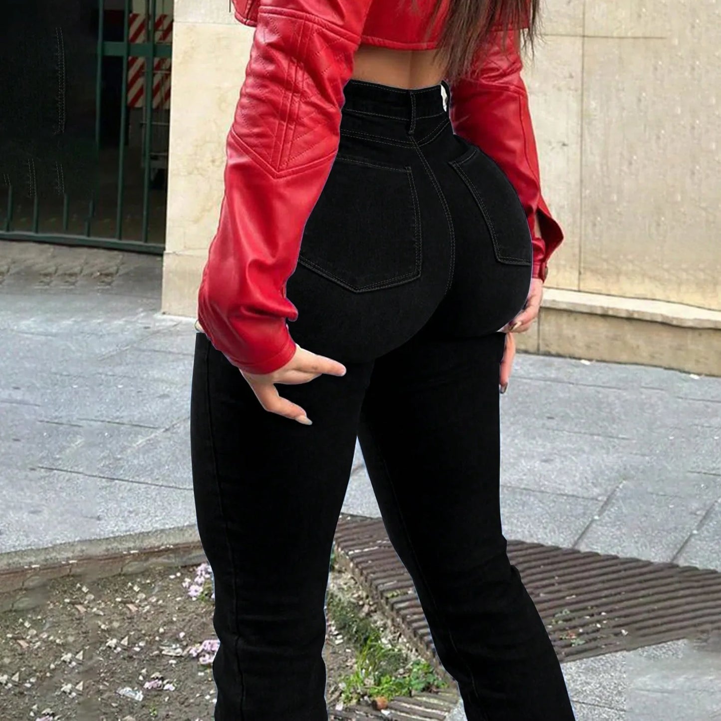 2025 New Spring Women's Ripped Jeans Cotton Slim High Waist Solid Color Sexy Denim Pants Fashion Street Flared Pants