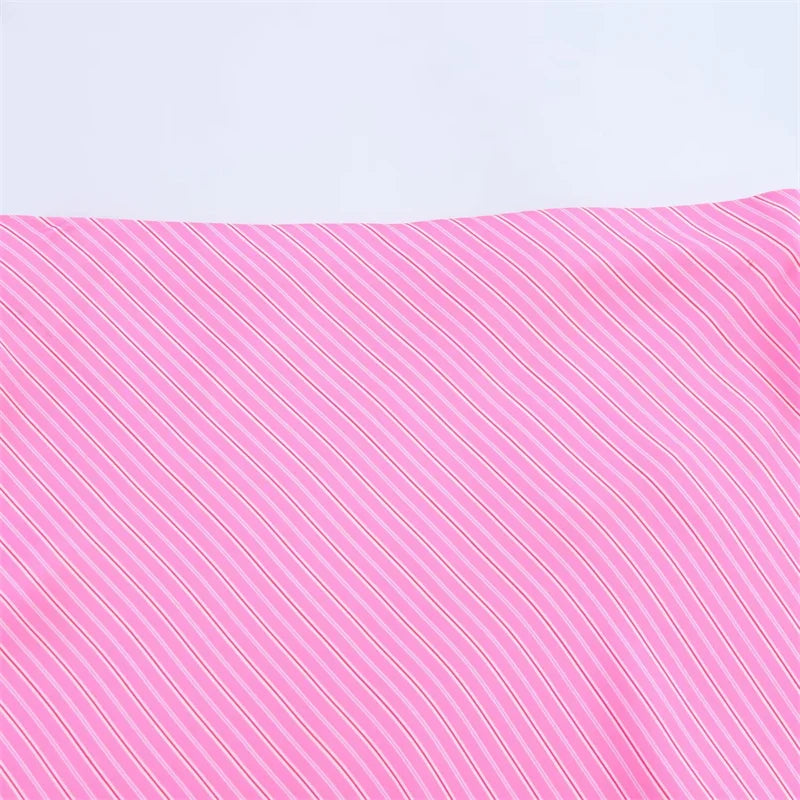 Women's Skirt New Summer 2025 Pink Striped Silk Satin Midi Skirt Fashionable and versatile Elegant personality