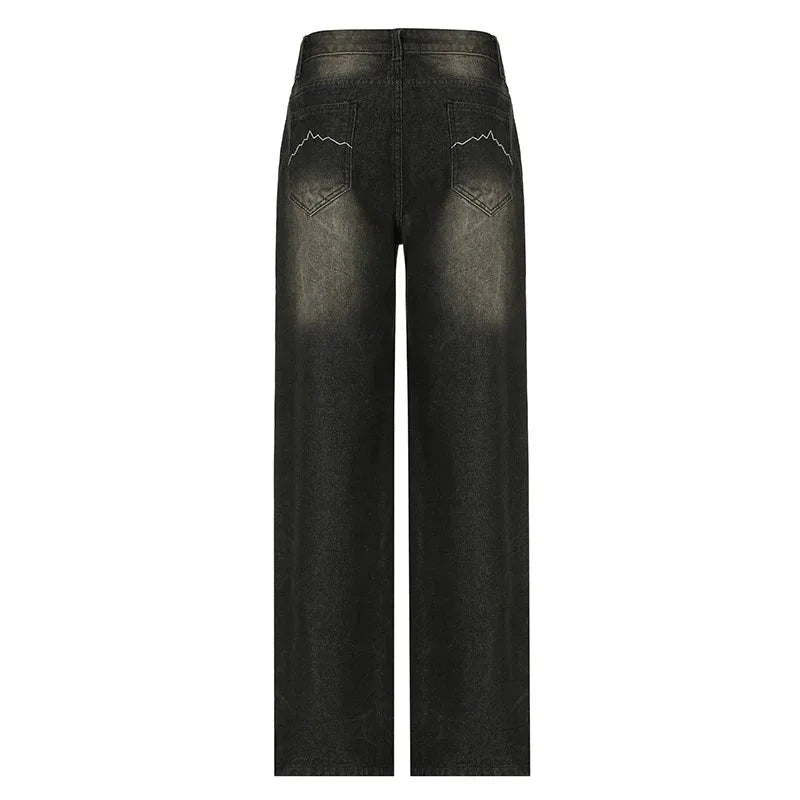 Low Waist Jeans for Women Goth Y2k Style Baggy Jeans Punk New Jeans Wide Leg Denim Pants Kpop Casual Loose Streetwear