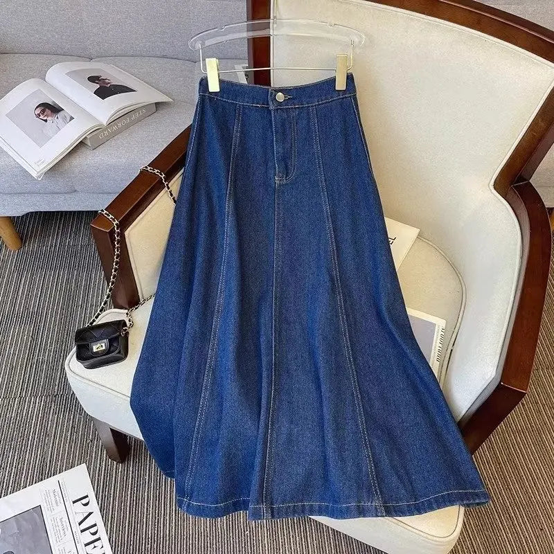 Denim Skirt For Women 2025 New High Waisted A-line Umbrella Skirt Versatile Spring Summer Elastic Waist Long Jean Skirt