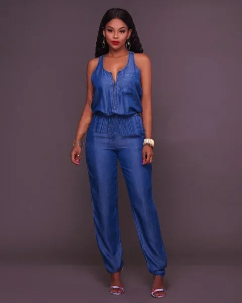 Denim Playsuit Sexy Women Elegant Blue Summer Casual Jeans Jumpsuit Romper