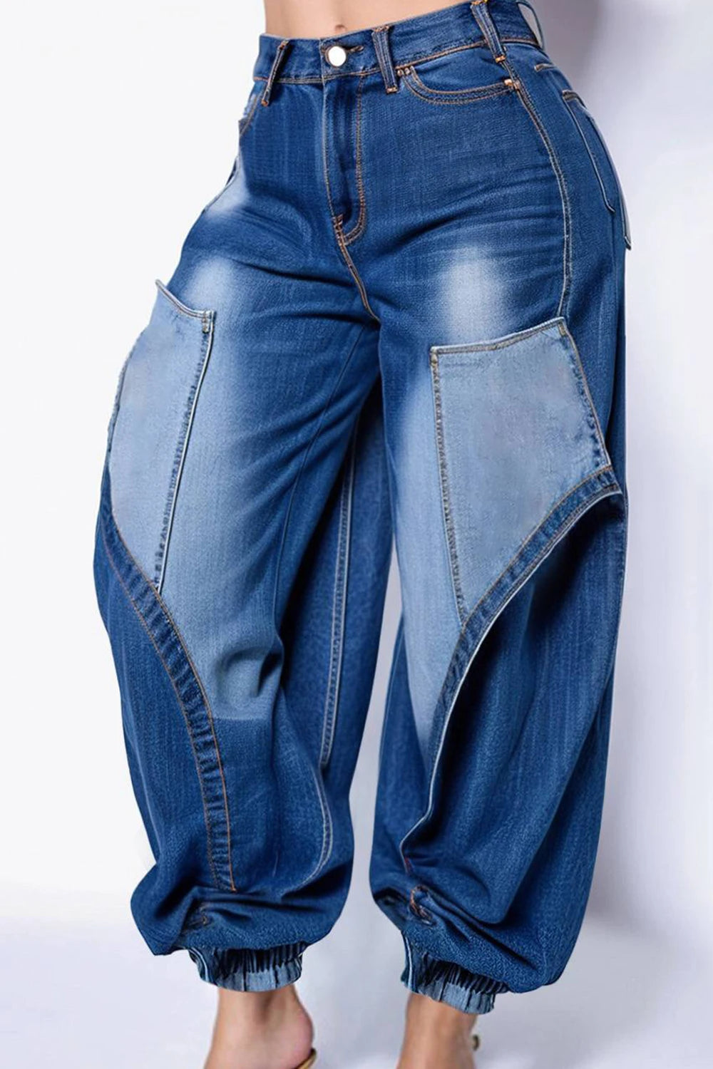 Plus Size Women's Jeans Cargo Pants High Waist Blue Jogging Denim Pants with Pockets 2025