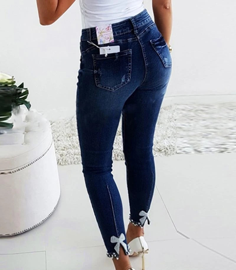 Winter Jeans Women Streetwear Spring and Summer 2024 Fashion Versatile Casual Bow Denim Pants Y2k Pencil Trousers for Female