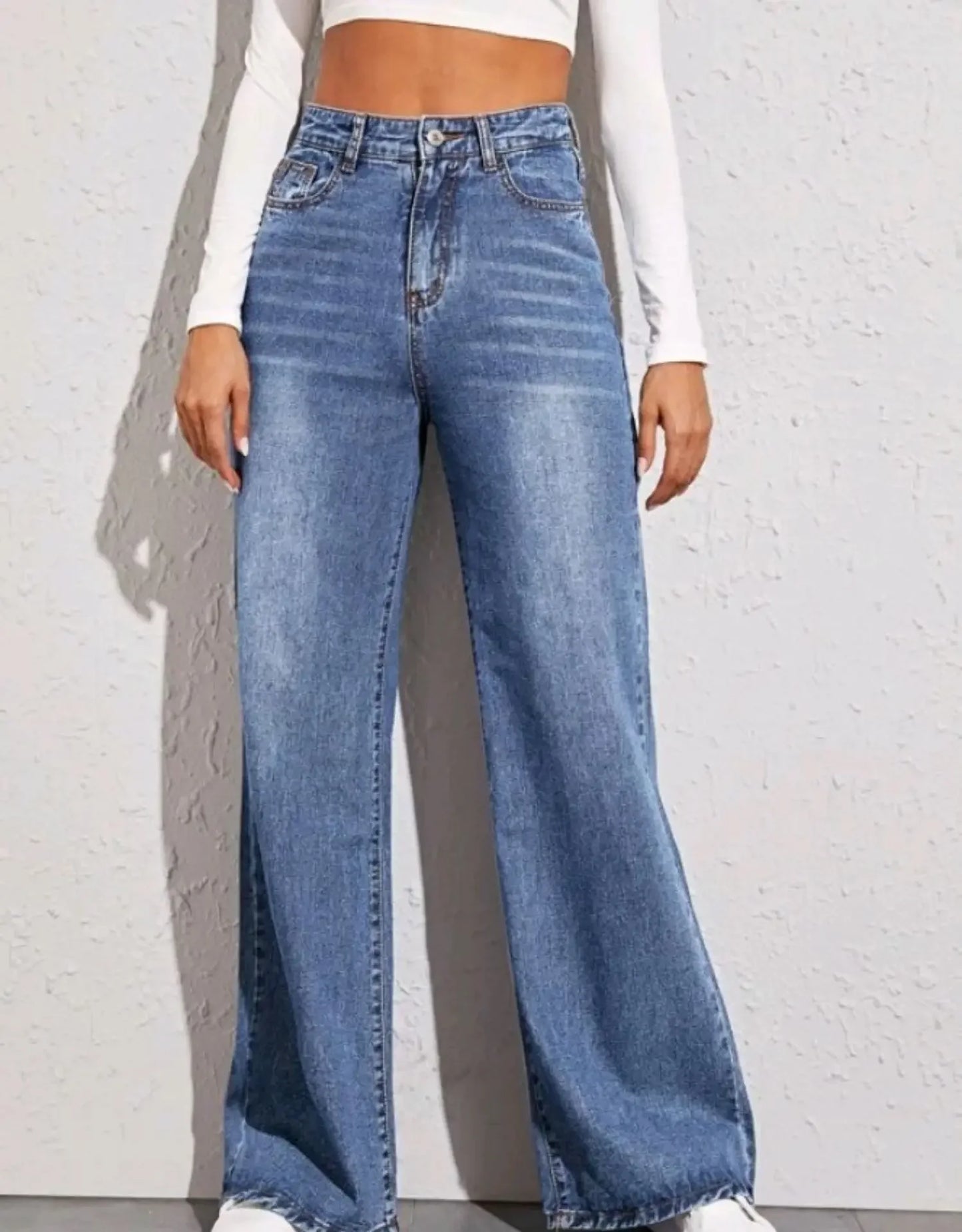 Blue Jeans for Women Wide Leg Pants Straight Long Pant Denim Trousers High Waist Y2k Loose Elegant Trouser Autumn Spring 2024