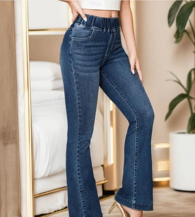 Elegant Jeansfashion New Slim Fit and Lifted Buttocksslightly Flared Pants Elastic Waist High Stretch Jeans for Women