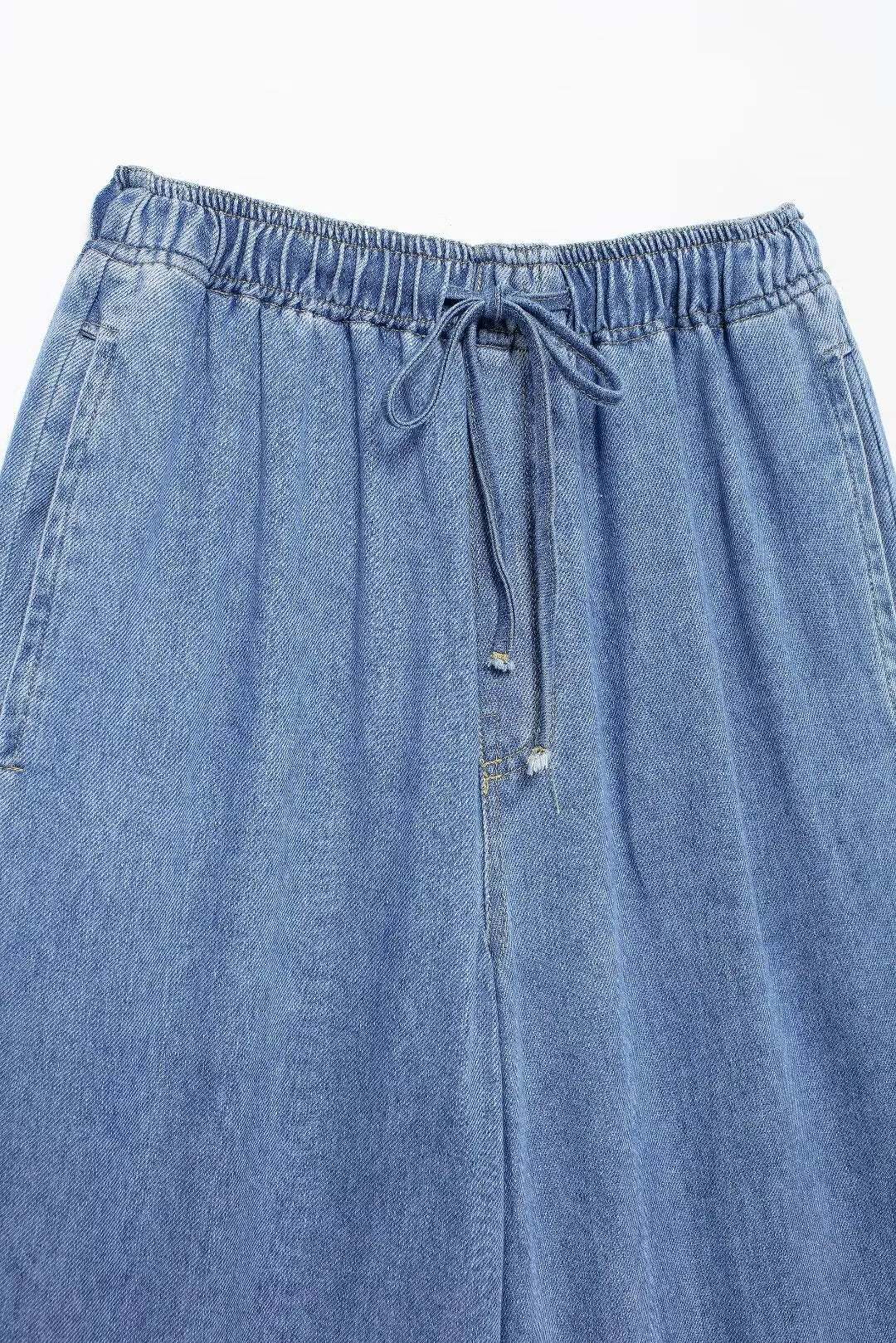 2024 Autumn Denim Pant For Women Loose High Waist Jeans Female Fashion Drawstring Elastic Waist Wide Leg Pants
