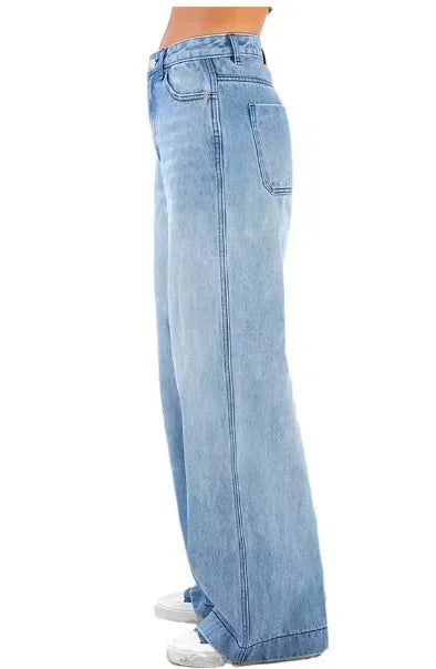 2025 Women's Straight Jeans Four Seasons High Waist Loose Fashion Casual Wide Leg Jeans Comfortable Commuting Streetwear Pants