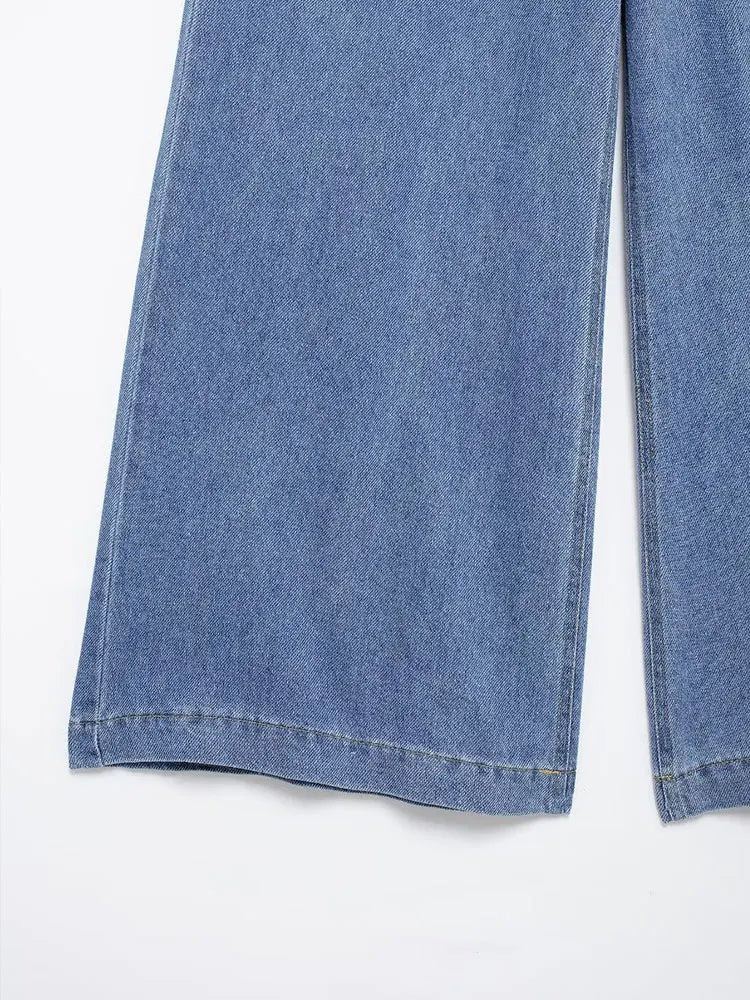 2024 Autumn Denim Pant For Women Loose High Waist Jeans Female Fashion Drawstring Elastic Waist Wide Leg Pants