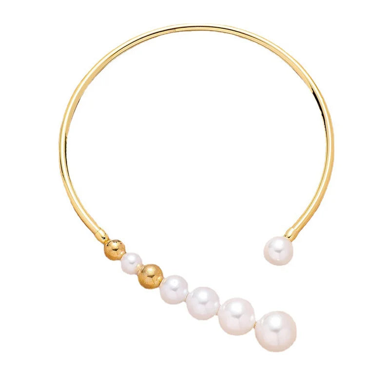 Exaggerated Pearl Necklace For Women Simple Versatile Golden Bead Opening Collar Exquisite Clavicle Korean Fashion Jewelry Gifts