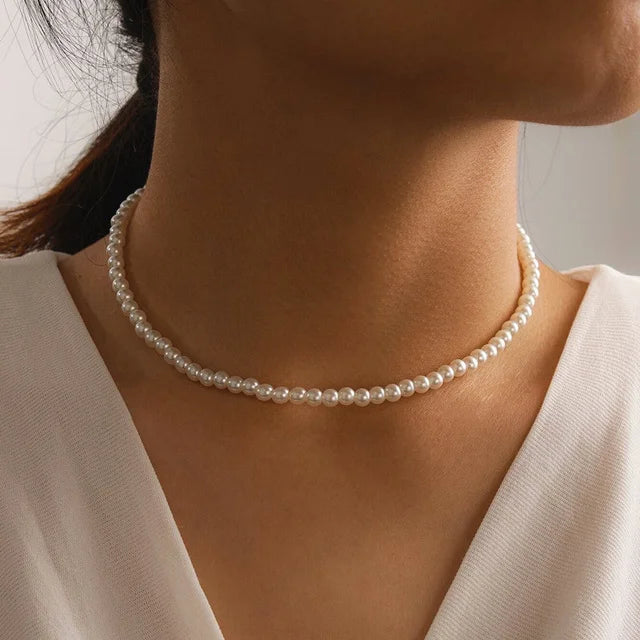 Women Choker Necklace Double Layer Beads Necklace Gift for Friend Silver Color Geometric Necklace Wholesale Collar Jewelry