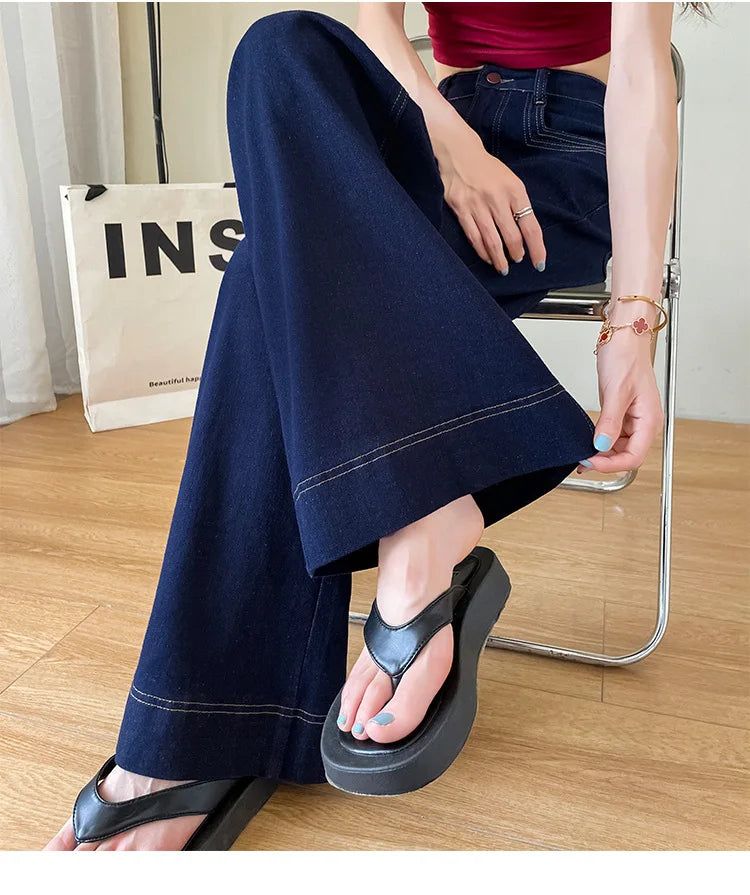 Women's New Jeans Dark Blue Wide Leg Loose Jeans Female Spring and Fall New High-Waisted Loose Straight Jeans Wide Leg Pants