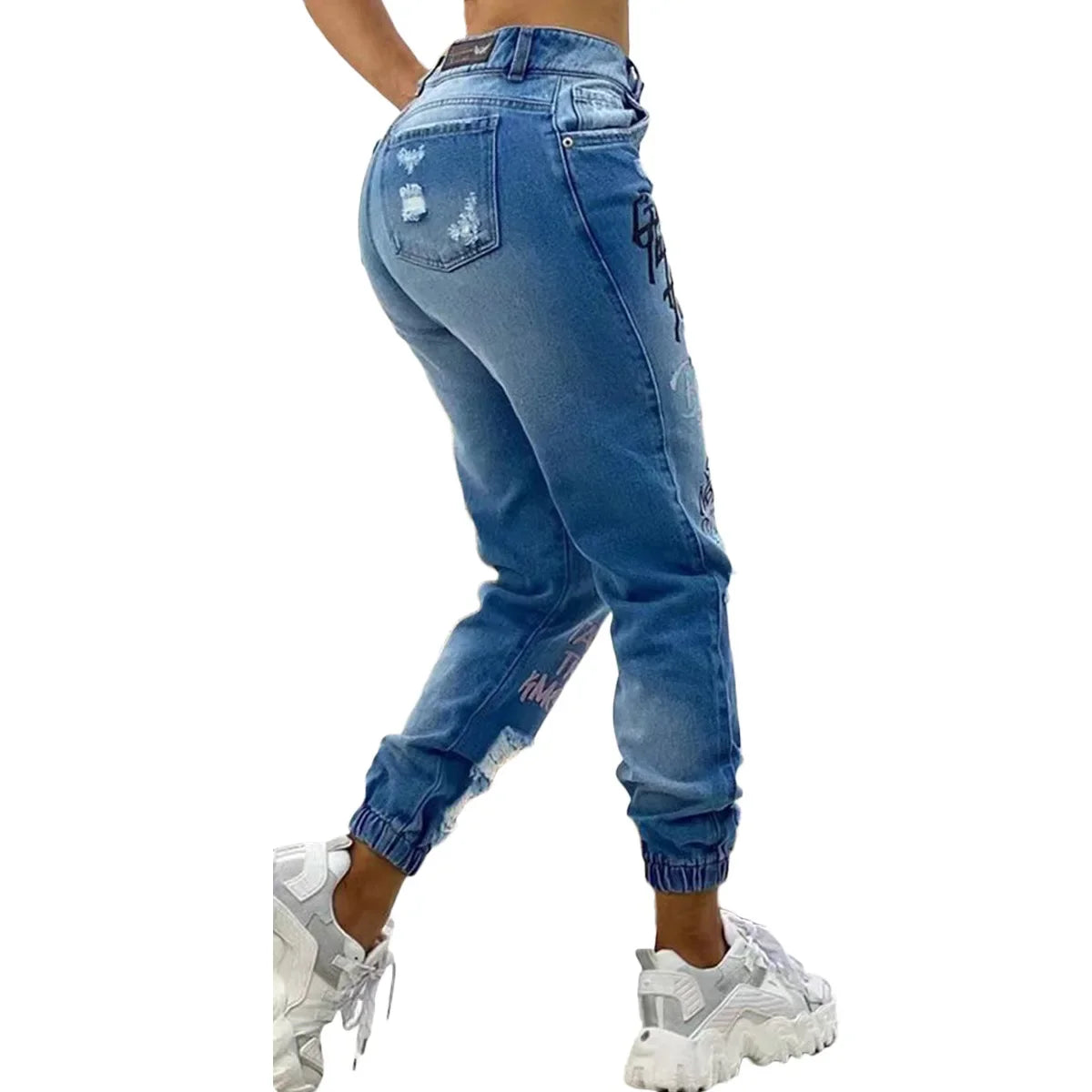 Jeans Women Fashion Stylish Monogrammed Slashed Marabou Chino Jeans Casual Length Trousers Plus Size Pants For Female 2025