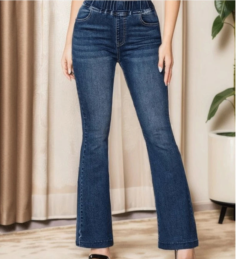 Elegant Jeansfashion New Slim Fit and Lifted Buttocksslightly Flared Pants Elastic Waist High Stretch Jeans for Women