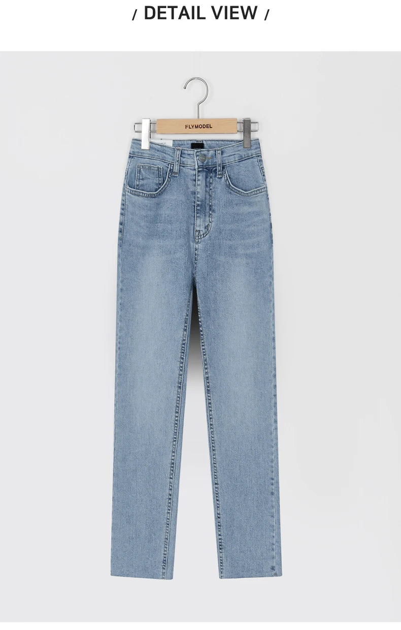 Light Blue Jeans Women Straight Leg Elastic Chic Boyfriend Pants Denim Streetwear Women Ladies Cargo Pants New Fashion 2023