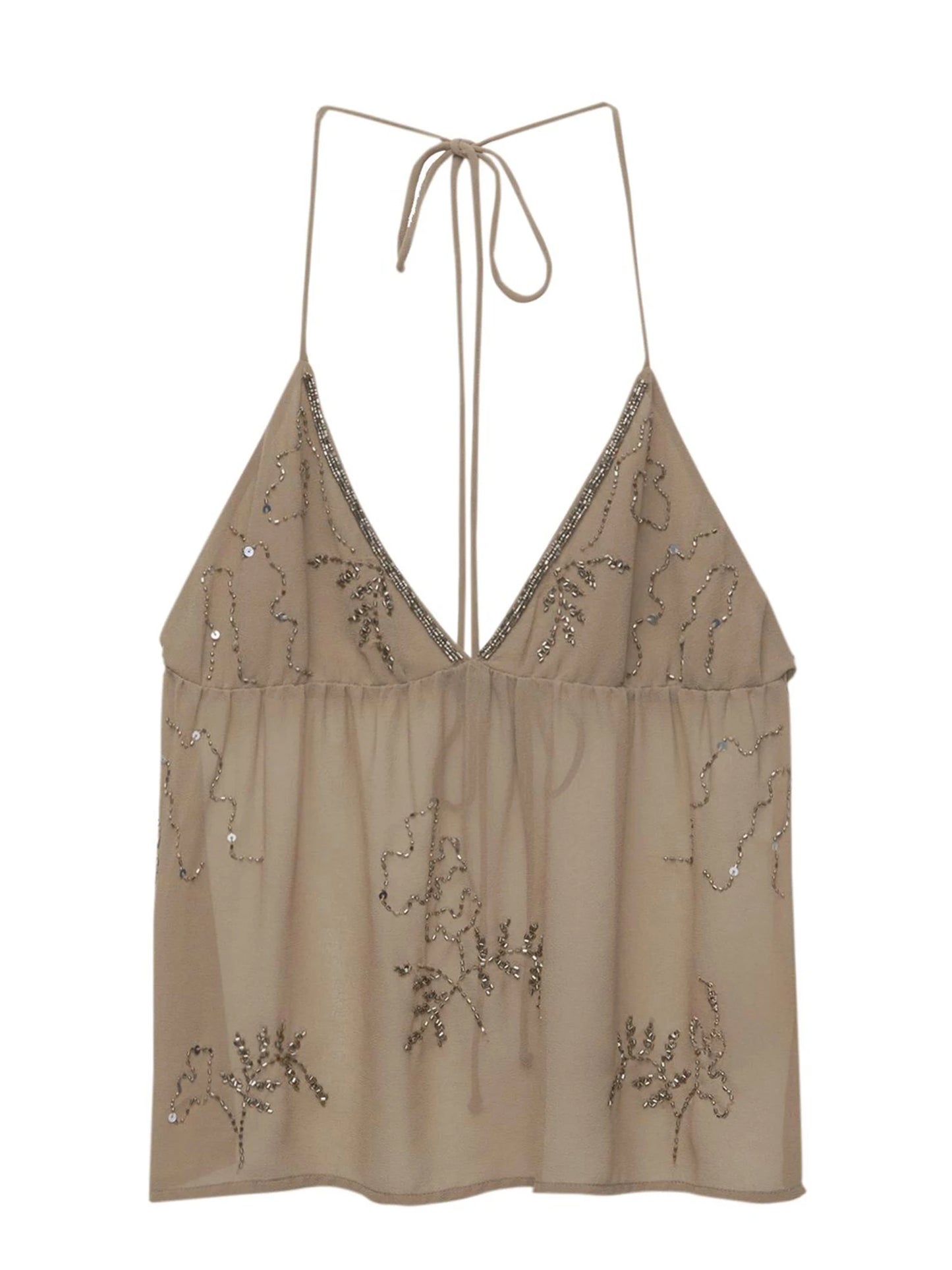 Women Halter Top Tie-Up Sleeveless Tops Shiny Beaded Summer Vest For Beach Vacation Summer Party Daily Wear Streetwear