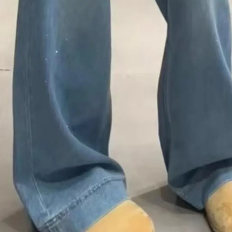 Wide-legged jeans for women in autumn and winter high waist slim loose black and gray draped casual straight-leg pants