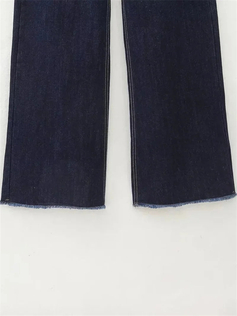 Casual Women's High Waist Straight-leg Jeans Pants Fashion All-match Full Length Denim Pants Pocket Zipper Jean Trousers