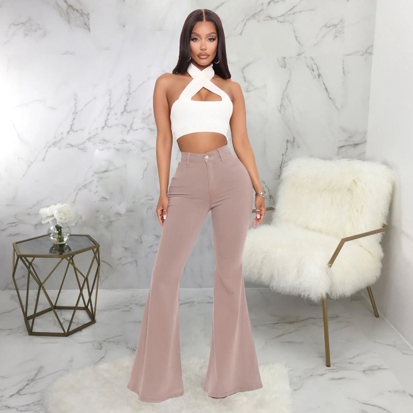 Women Jeans Flare Pants Sexy Denim Long Pant Hip Wrap Casual Solid Elegant Splice Regular Slim Fit High Waist Trousers Summer
