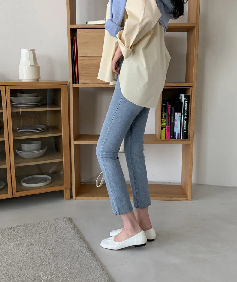 Light Blue Jeans Women Straight Leg Elastic Chic Boyfriend Pants Denim Streetwear Women Ladies Cargo Pants New Fashion 2023