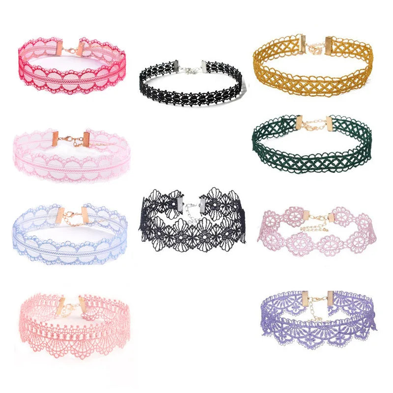 Lace Chokers Necklaces for Women Girls Ladies Vintage Flower Bead Circles Neck Jewelry Colourful Sexy Pink Black Fashion Velvet