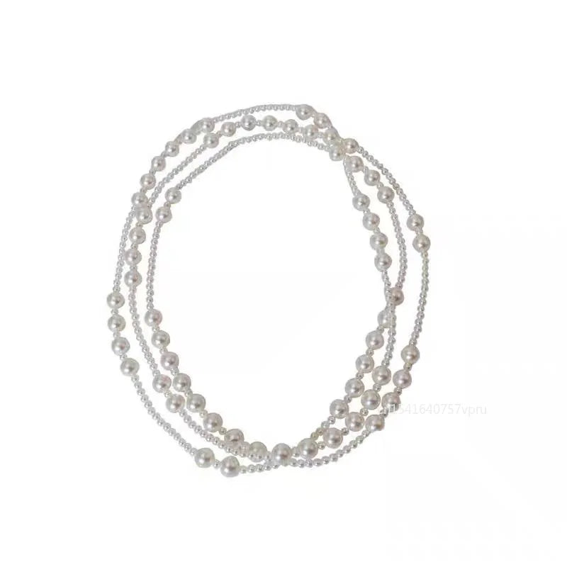 Luxury Necklace Multi-layered Pearl Necklace for Women Fashionable Long Chain Dress Accessory