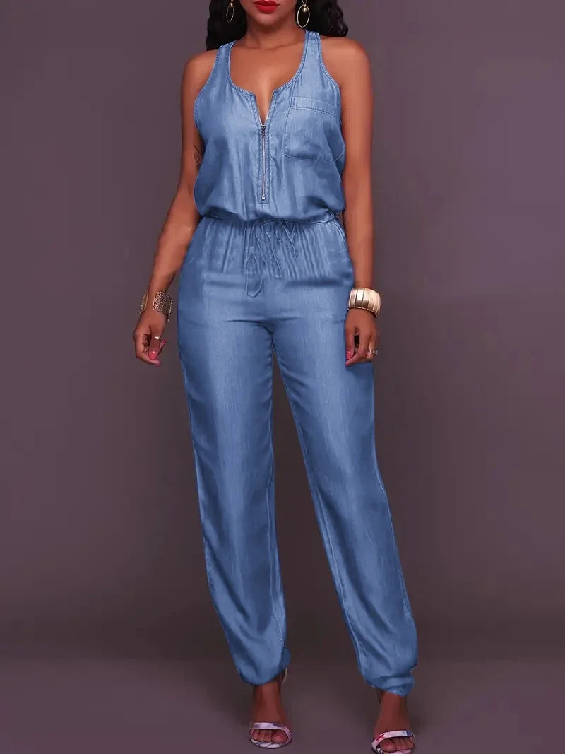 Denim Playsuit Sexy Women Elegant Blue Summer Casual Jeans Jumpsuit Romper
