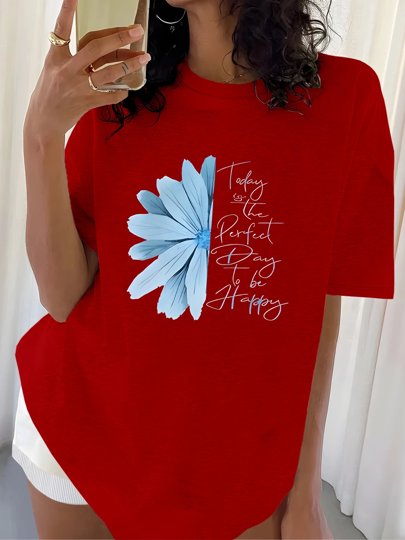 Plus Size Tops Women Clothes Inspirational - style Black T - shirt with Flower Motif Print ,Soft And Comfortable,Summer Outfits