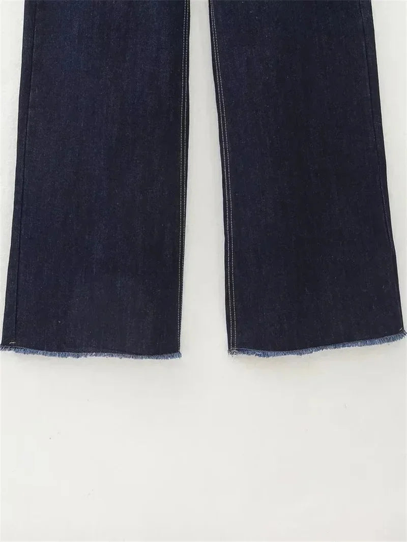 Casual Women's High Waist Straight-leg Jeans Pants Fashion All-match Full Length Denim Pants Elegant Pocket Zipper Jean Trousers