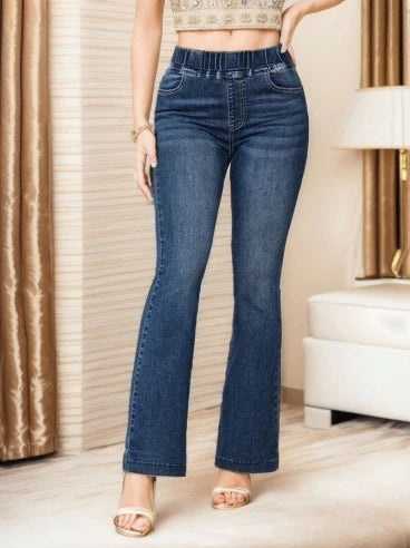 Elegant Jeansfashion New Slim Fit and Lifted Buttocksslightly Flared Pants Elastic Waist High Stretch Jeans for Women