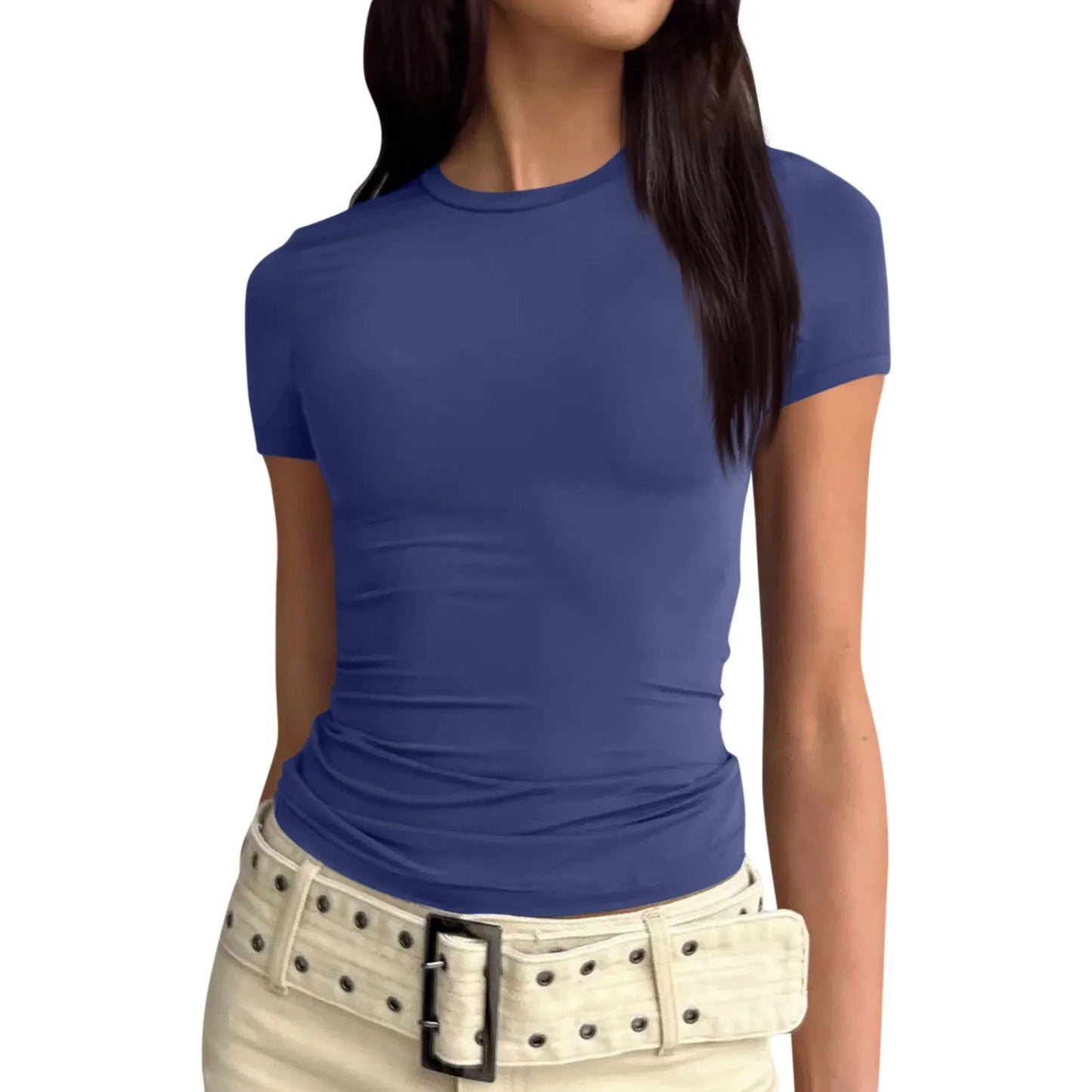 Women Sexy slim fit tops Short Sleeve Soild Sexy Tee blouse Slim Fit Tight Crop-Top t Shirt clothes for women top mujer traf