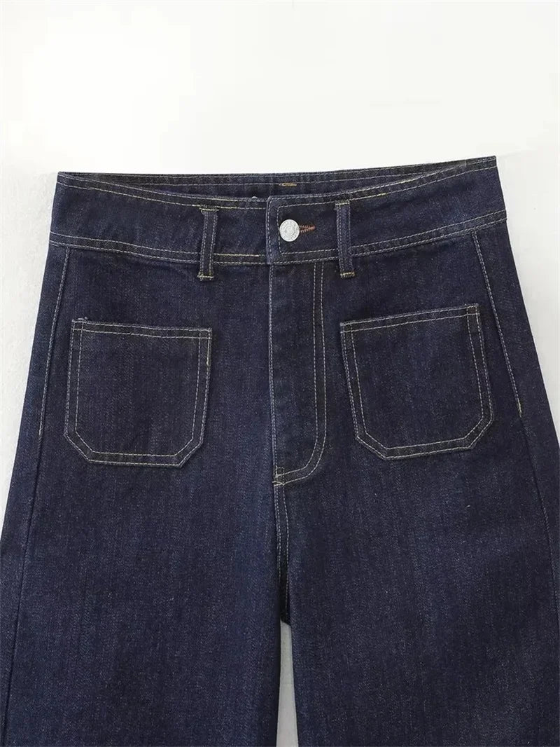 Casual Women's High Waist Straight-leg Jeans Pants Fashion All-match Full Length Denim Pants Elegant Pocket Zipper Jean Trousers