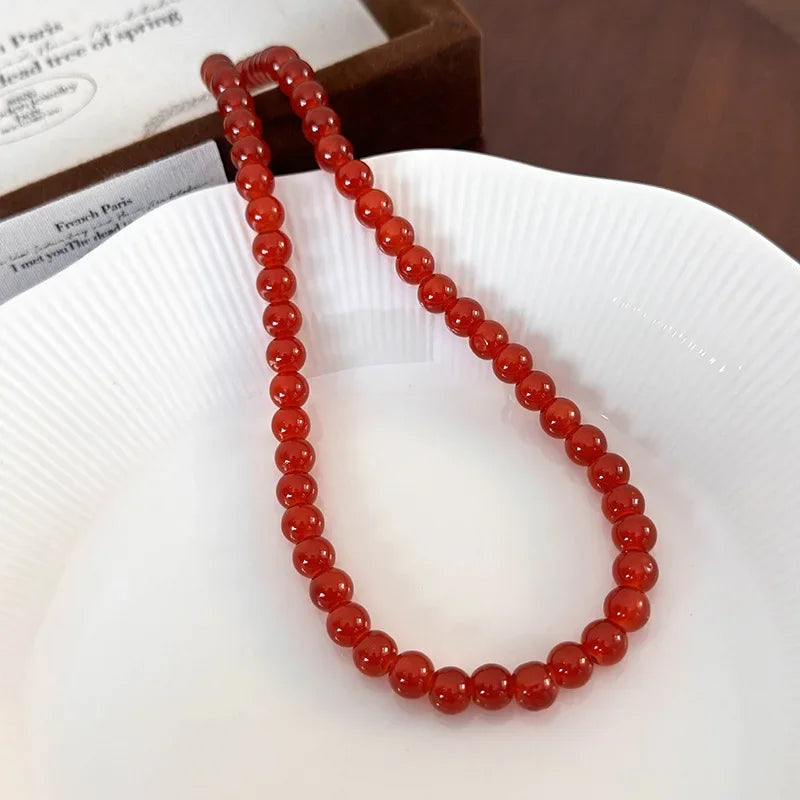 Red Beaded Necklace for Women Glass Bead Clavicle Chokers Exquisite Elegant Neck Necklace Aesthetic Jewelry Party Accessories