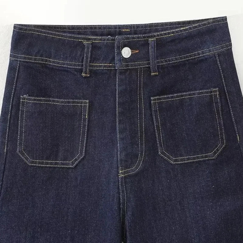 Casual Women's High Waist Straight-leg Jeans Pants Fashion All-match Full Length Denim Pants Pocket Zipper Jean Trousers