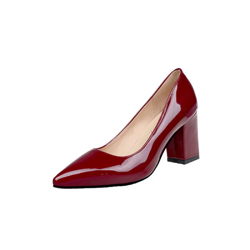 New Women's Work Shoes Pointed Toe Single Shoes with Chunky Heels Suitable for Office Cross Mirrored Big Size 33-43 Heels Women